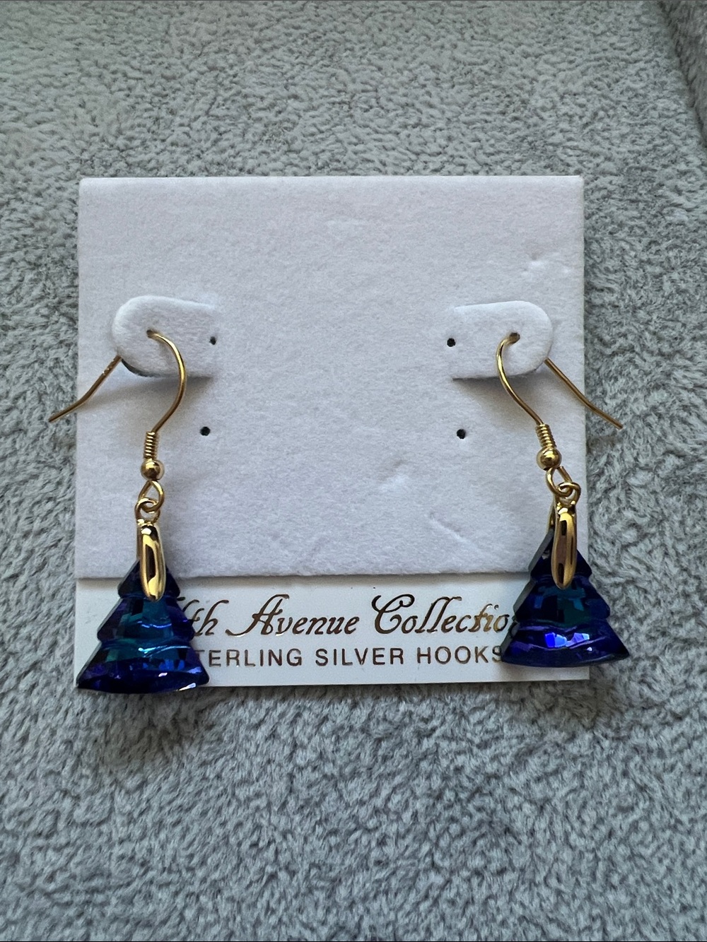 Blue Crystal Xmas 🌲 Earrings with Gold Hooks